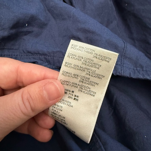 ANTHROPOLOGIE Navy Blue Long Sleeve Blouse with Puff Sleeves Smocked Back Sz XL - Picture 6 of 7